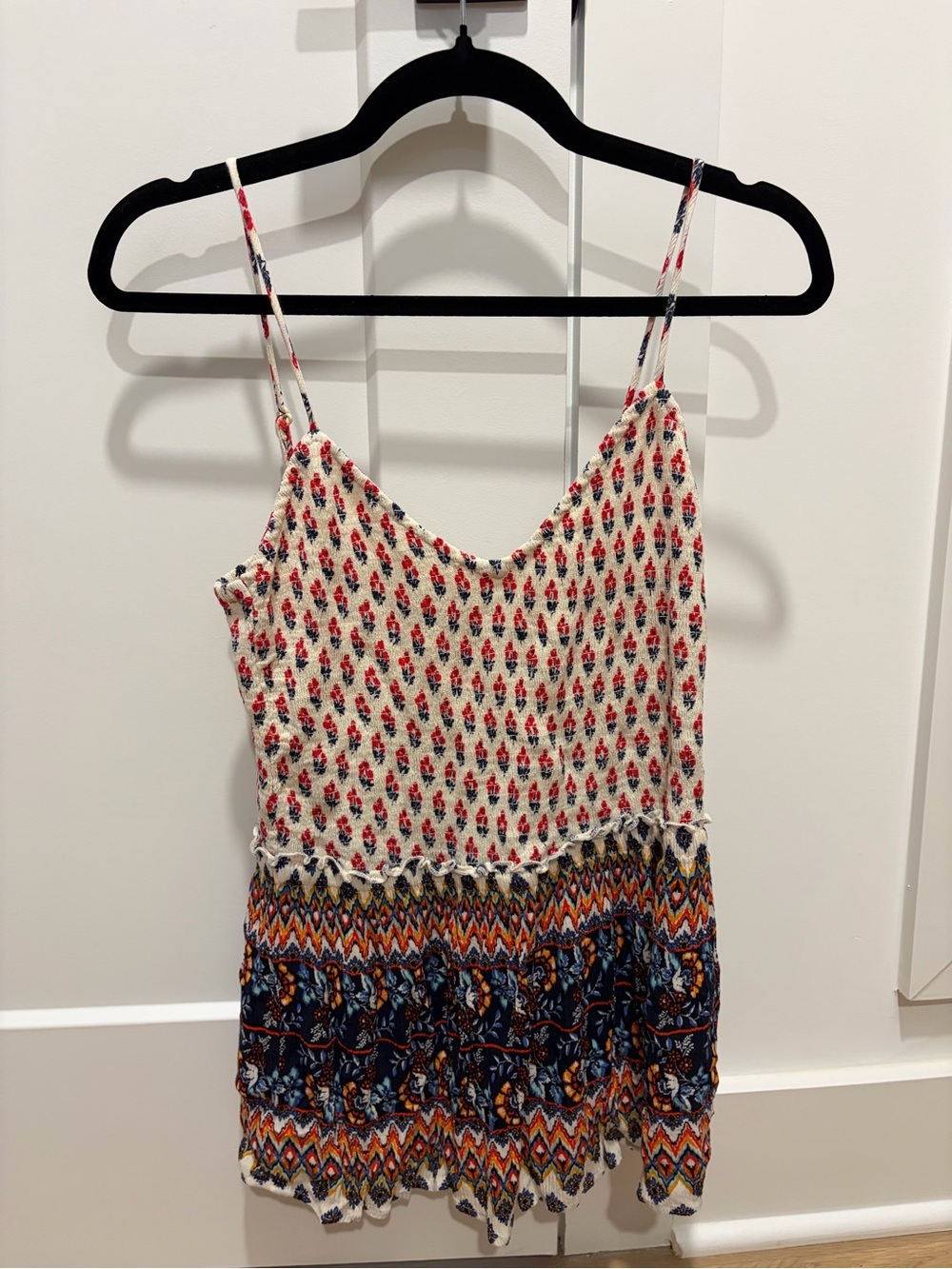 Patrons of Peace Cream Spaghetti Strap Camisole with Navy & Red Print